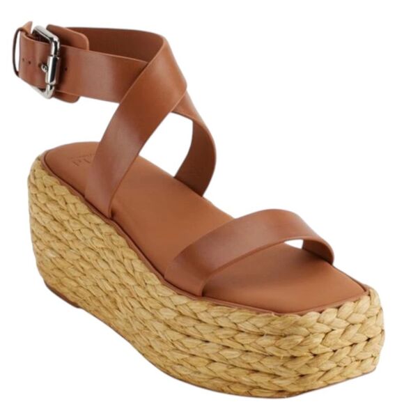 Donna Karan Shoes - Donna Karan Pure Lolah Ankle Strap Raffia Platform Sandal In Cognac